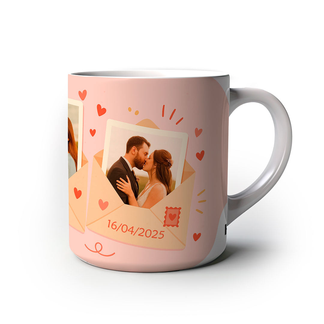 Caneca Linha do Tempo do Amor - Personalize com Fotos e Datas Especiais