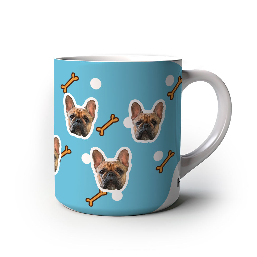 Caneca Personalizada com Foto do Seu Pet - Modelo Ossinho azul frente
