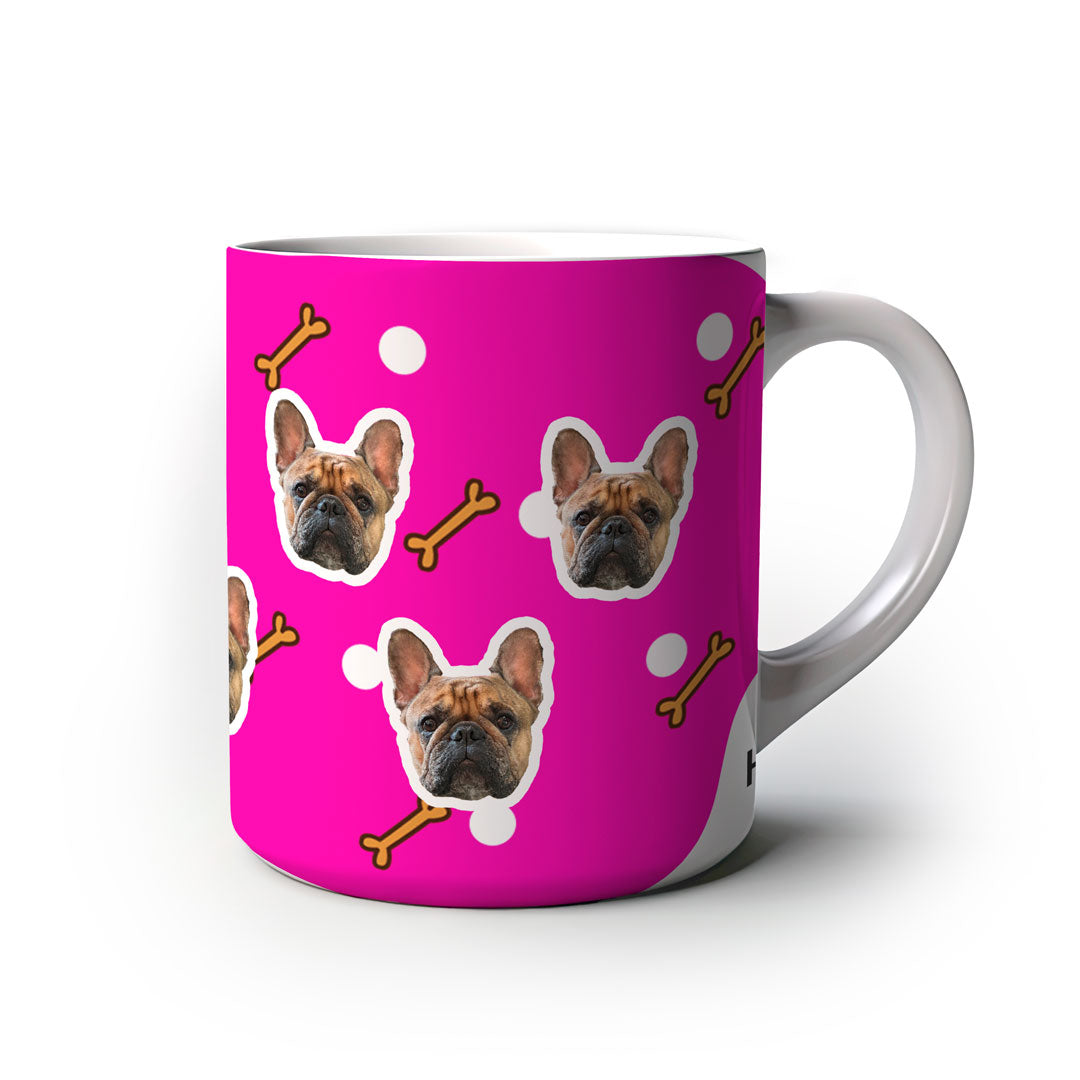 Caneca Personalizada com Foto do Seu Pet - Modelo Ossinho rosa frente