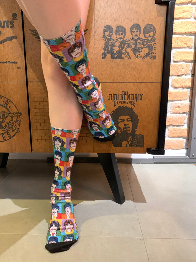 Meia Cano Alto Alto  Beatles Pop Art