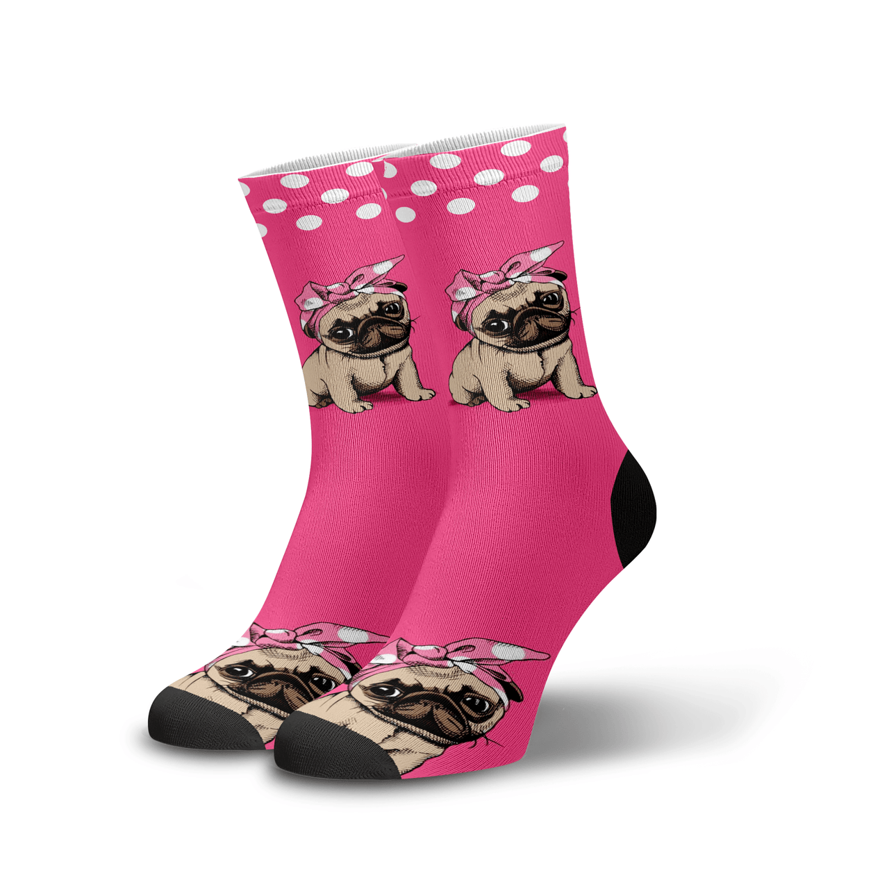 Meia Cano Alto Estampada Pug Rosa