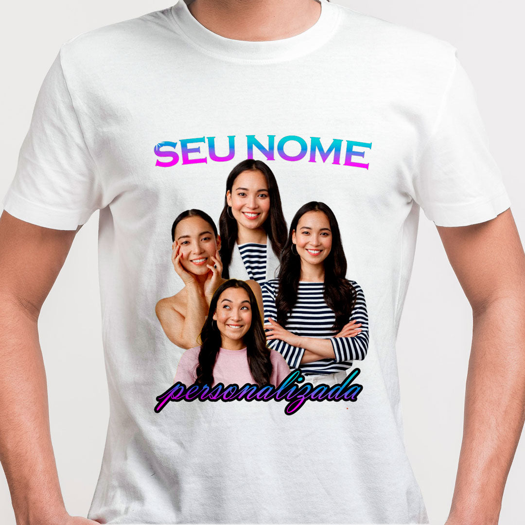 Camiseta Personalizada Vintage, Pink & Blue BRANCA