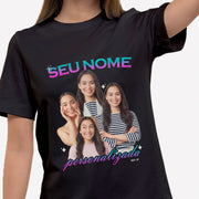 Camiseta Personalizada Vintage, Pink & Blue PRETA
