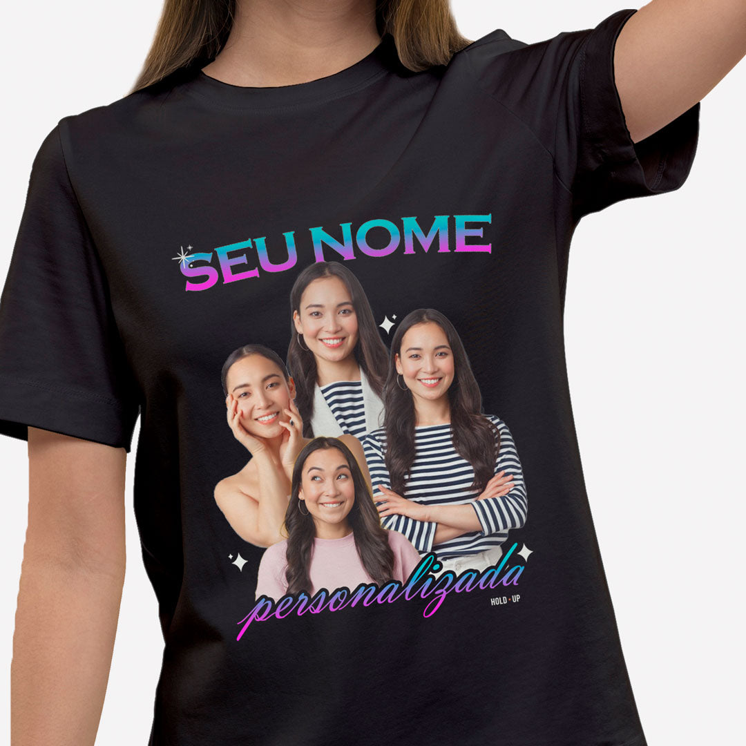Camiseta Personalizada Vintage, Pink & Blue PRETA