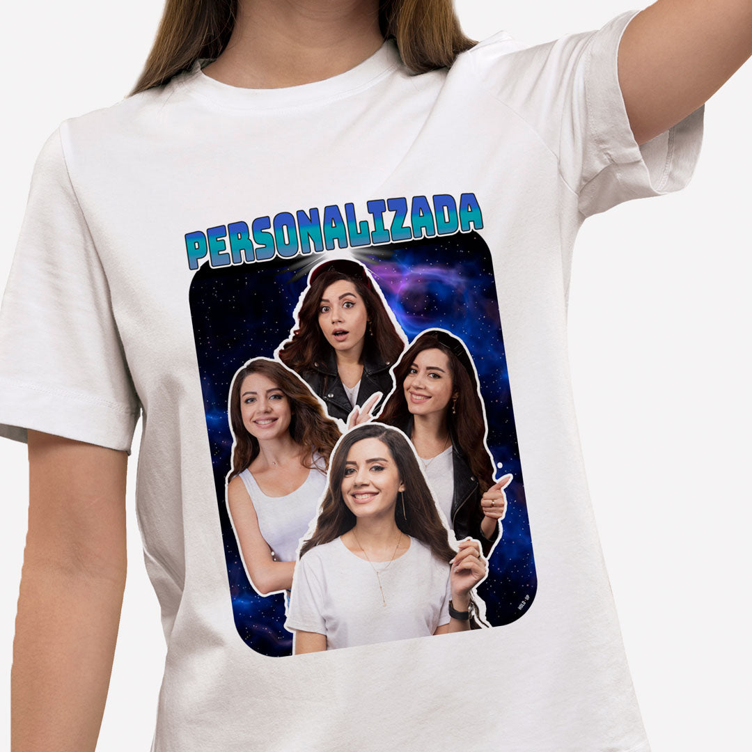 Camiseta Personalizada Vintage, Espaço e Fotos branca