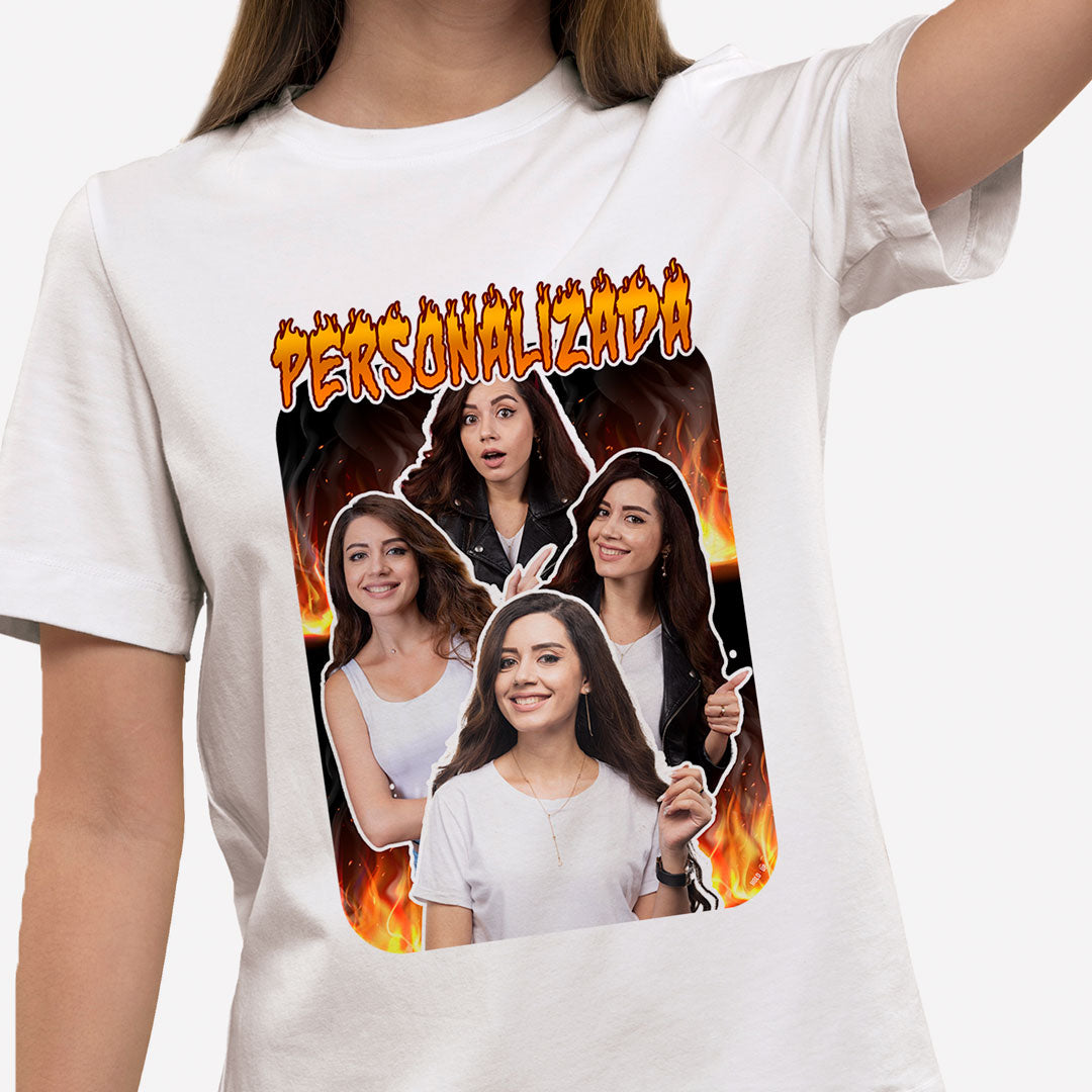 Camiseta Personalizada Vintage, Chamas e Fotos frente