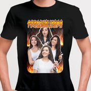 Camiseta Personalizada Vintage, Chamas e Fotos preta
