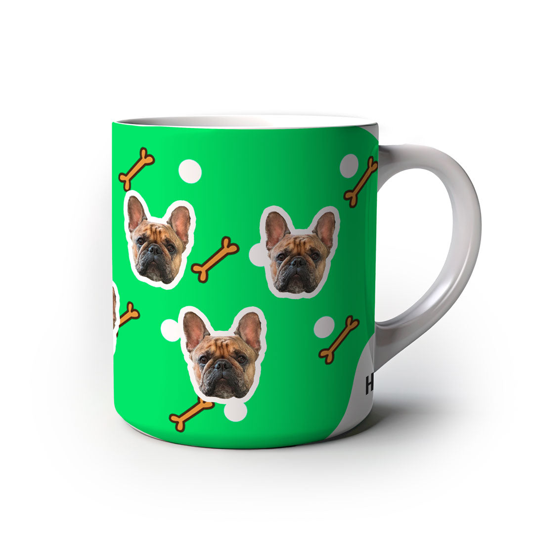 Caneca Personalizada com Foto do Seu Pet - Modelo Ossinho verde frente