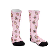 Meia Cano Alto Infantil Labubus Rosa