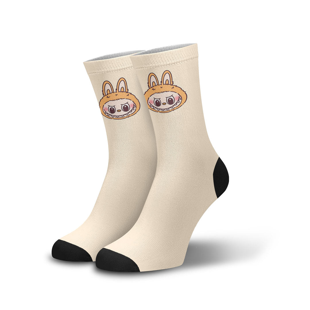 Meia Cano Alto Divertida Labubu Rosto