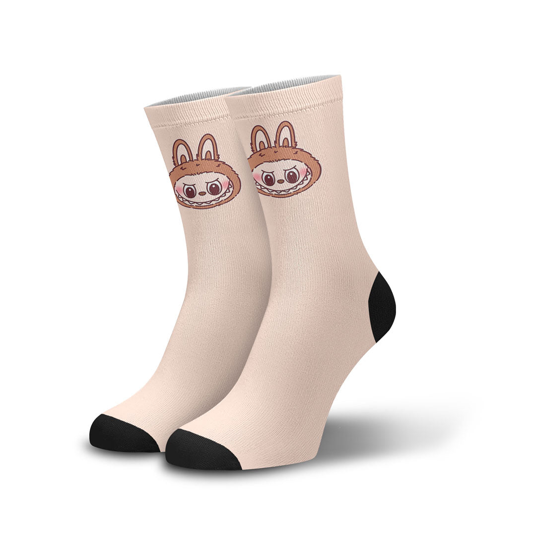 Meia Cano Alto Divertida Labubu Rosto