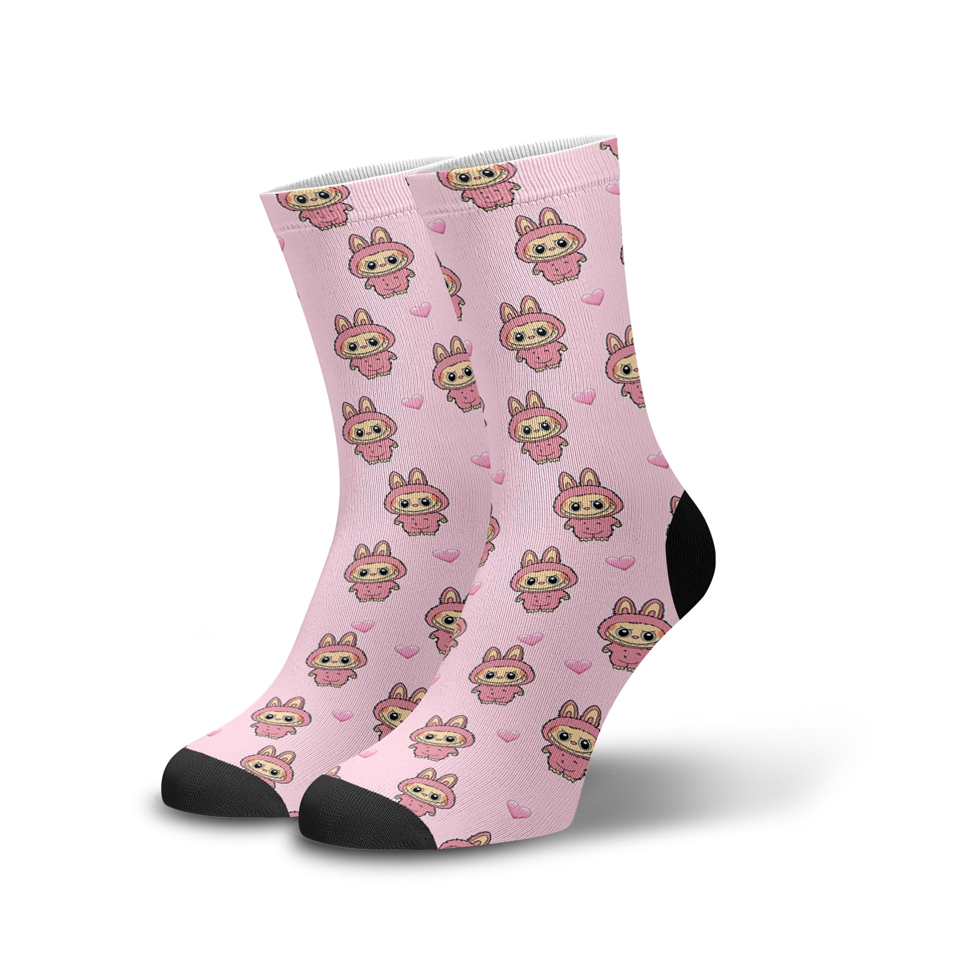 Meia Cano Alto Divertida Labubus Rosa