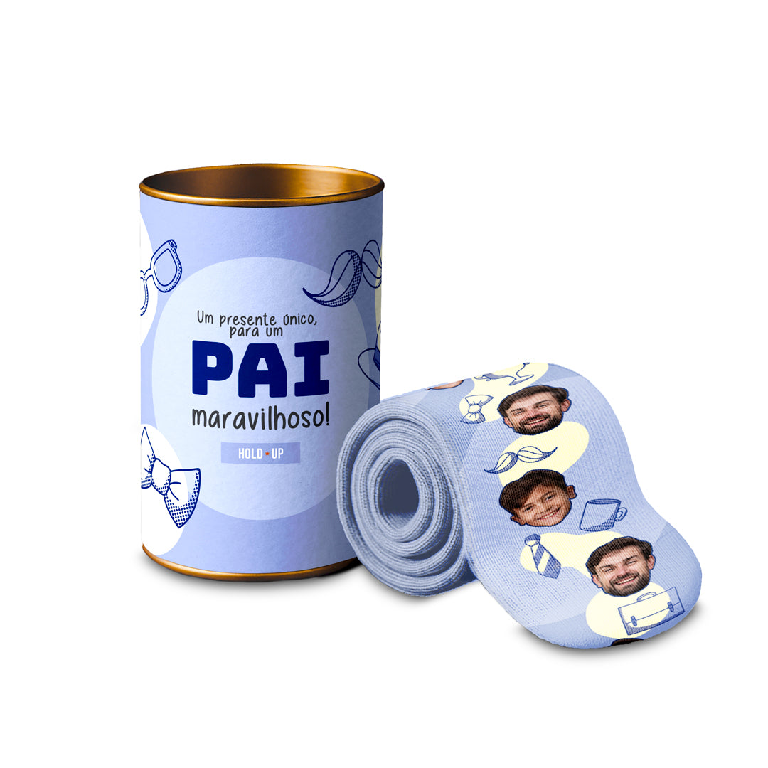Meia Personalizada Kit Pais Azul + Tubo Lata