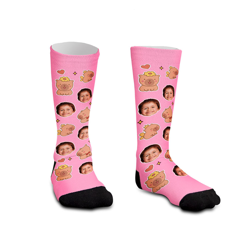 Meia Personalizada Infantil Capivara Rosa