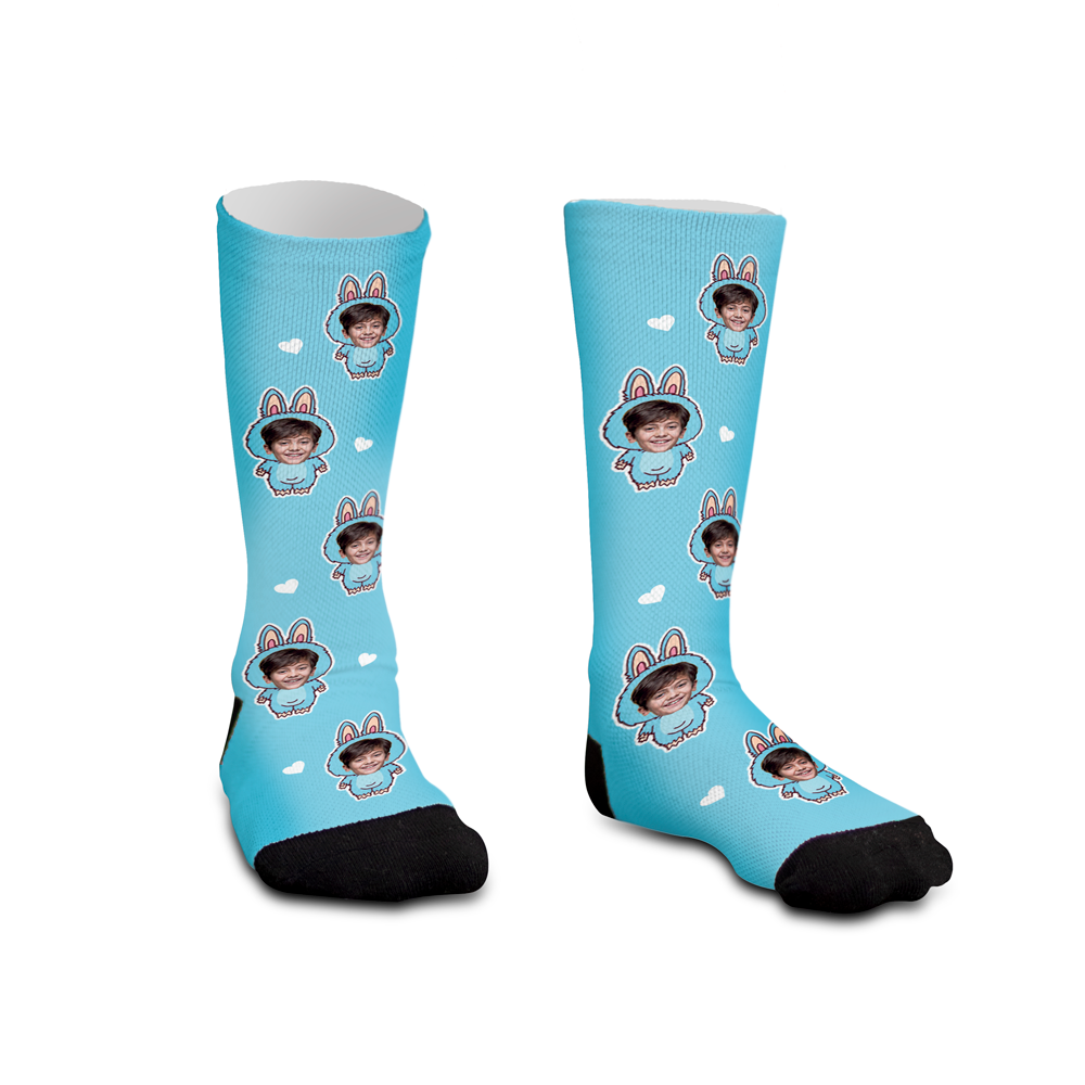 Meia Personalizada Infantil Labubu Azul