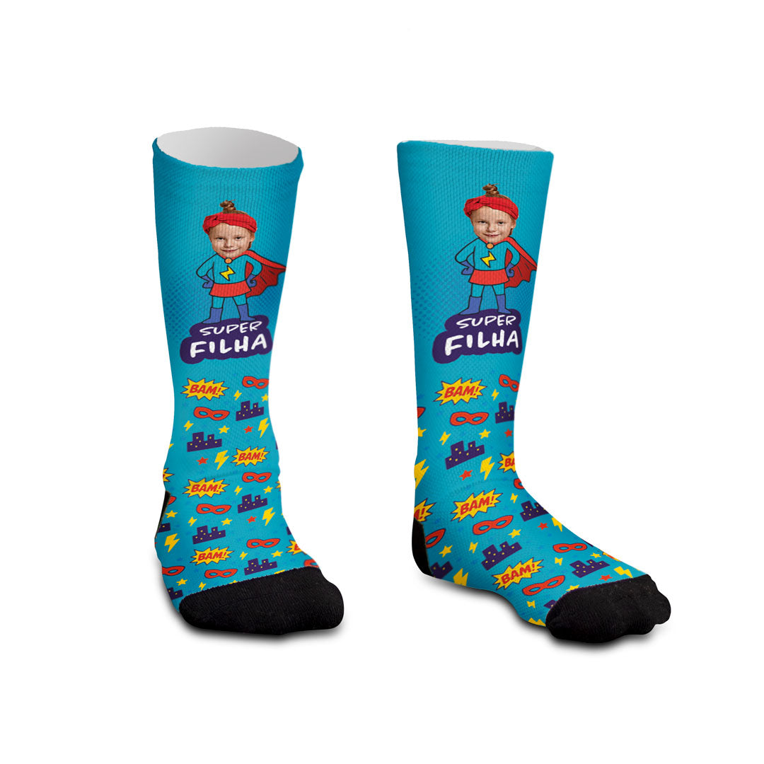 Meia Personalizada Infantil Super Filha