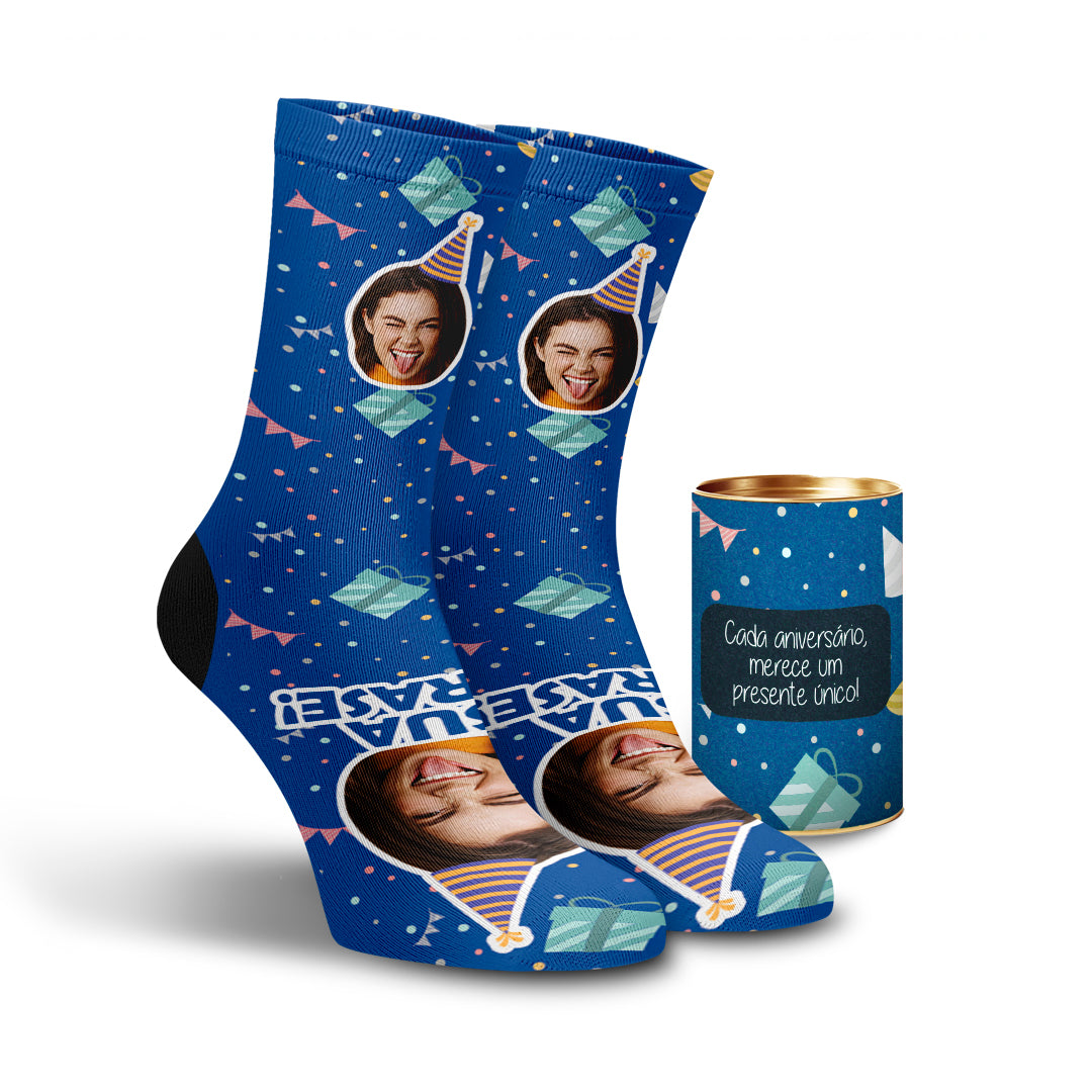 Meia Personalizada Kit Aniversário Azul + Tubolata
