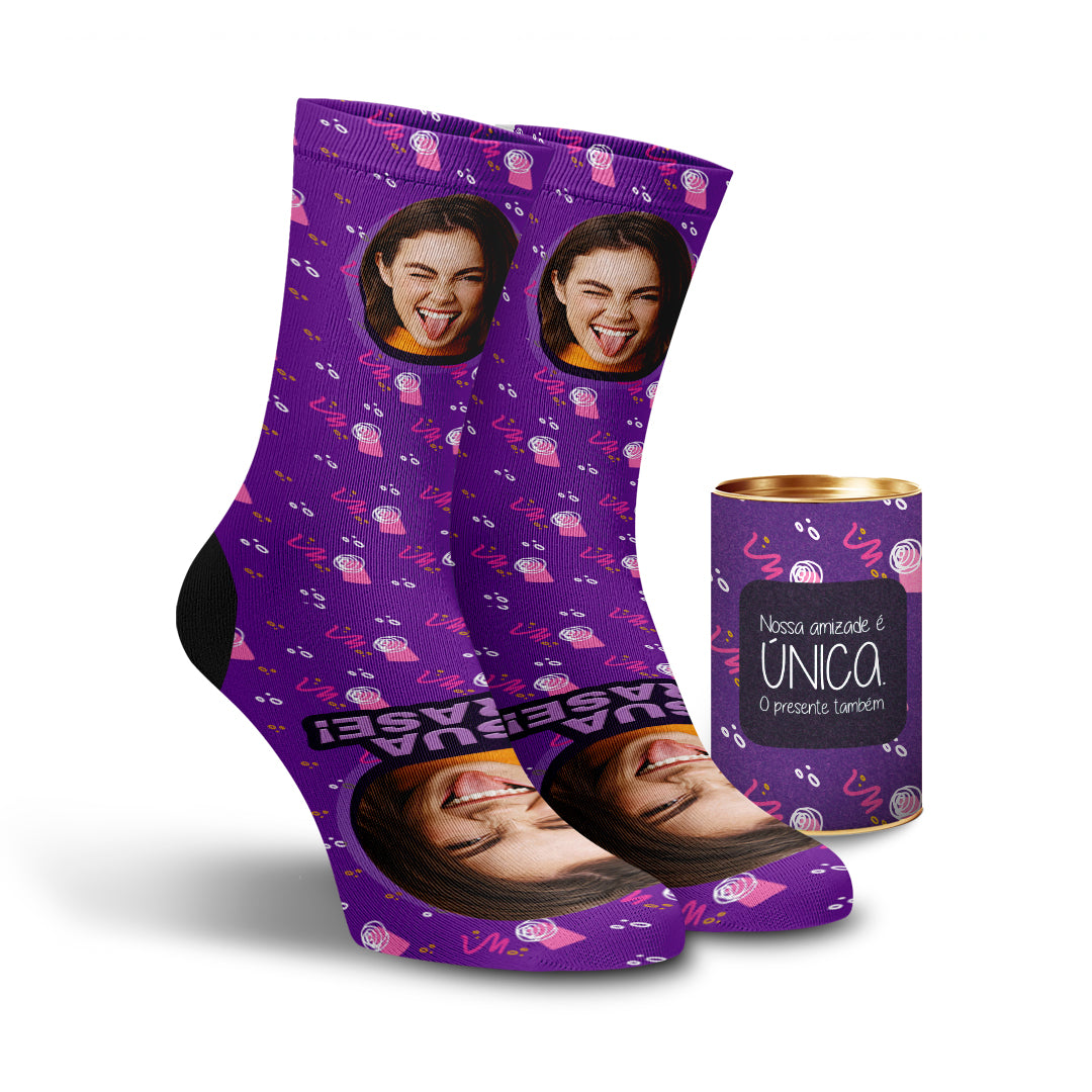 Meia Personalizada Kit Nossa Amizade Roxa + Tubolata
