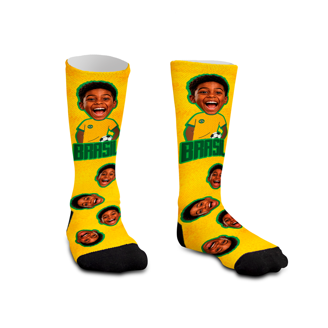 Meia Personalizada Infantil Jogador do Brasil