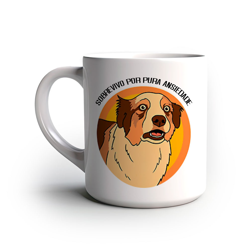 Caneca Divertida Sobrevivo por pura ansiedade presente criativo
