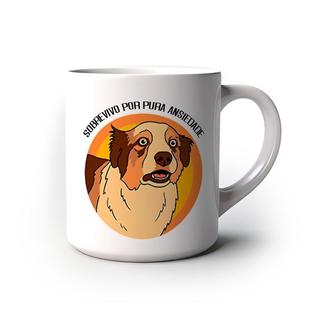 Caneca Divertida Sobrevivo por pura ansiedade presente engracado
