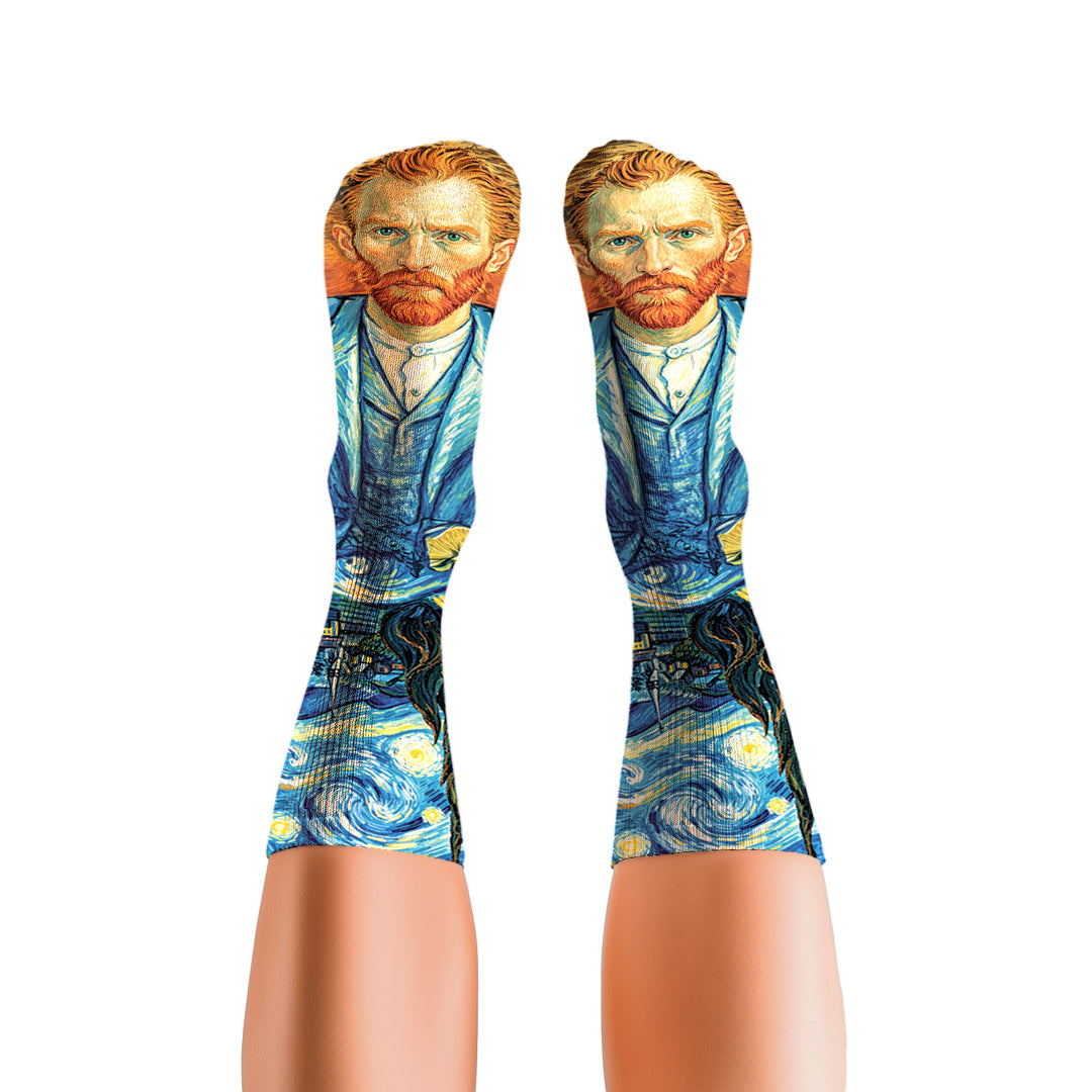 Meia Cano Alto Divertida Van Gogh Rosto