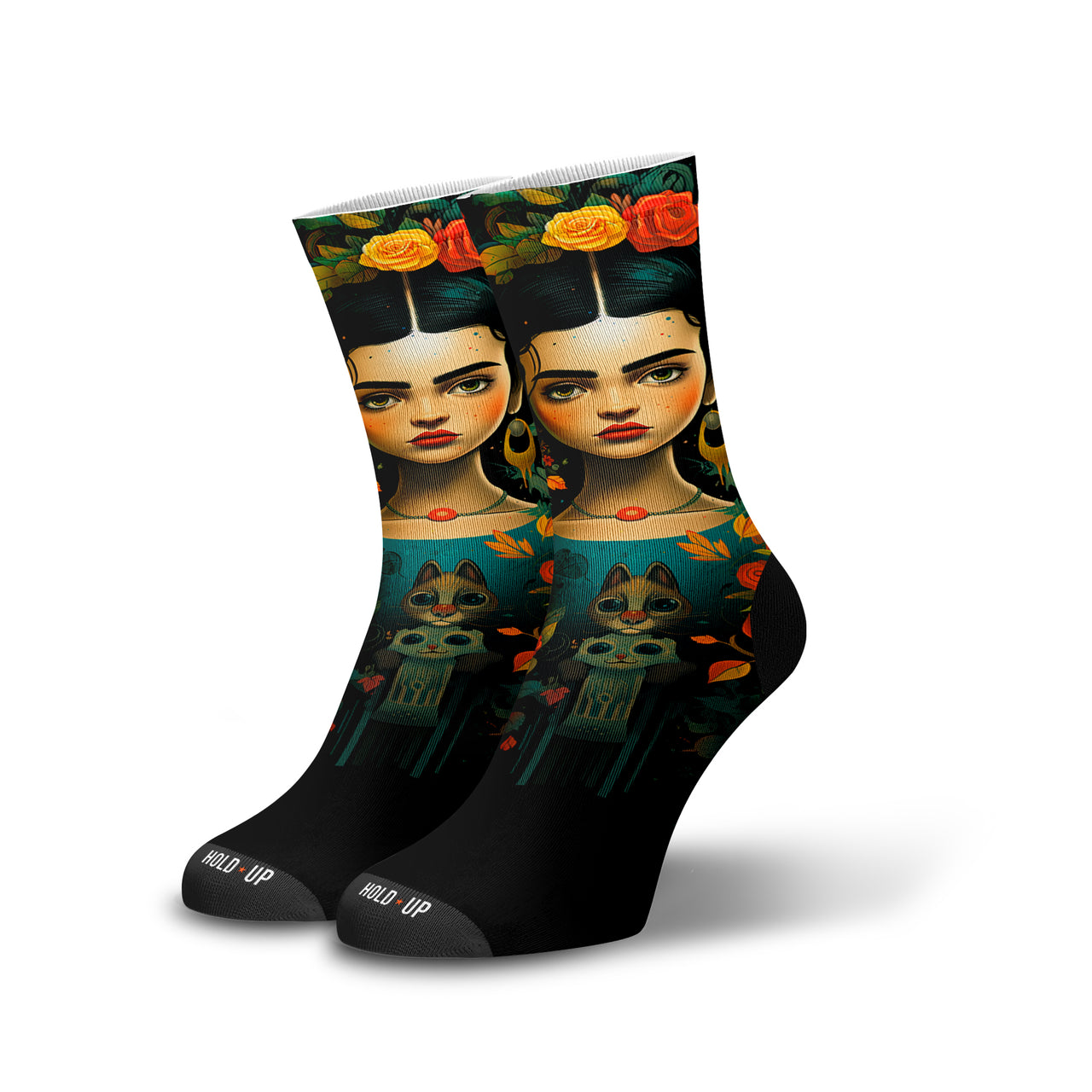 Meia Cano Alto Divertida Frida Khalo Natureza
