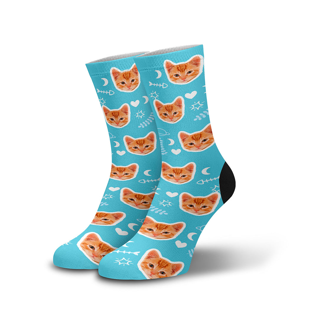 Meia Cano Alto Personalizada Gatinho ponta colorida