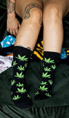 Meia Cano Alto Preto Cannabis Verde