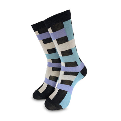Meia Cano Alto Xadrez Preto e Azul