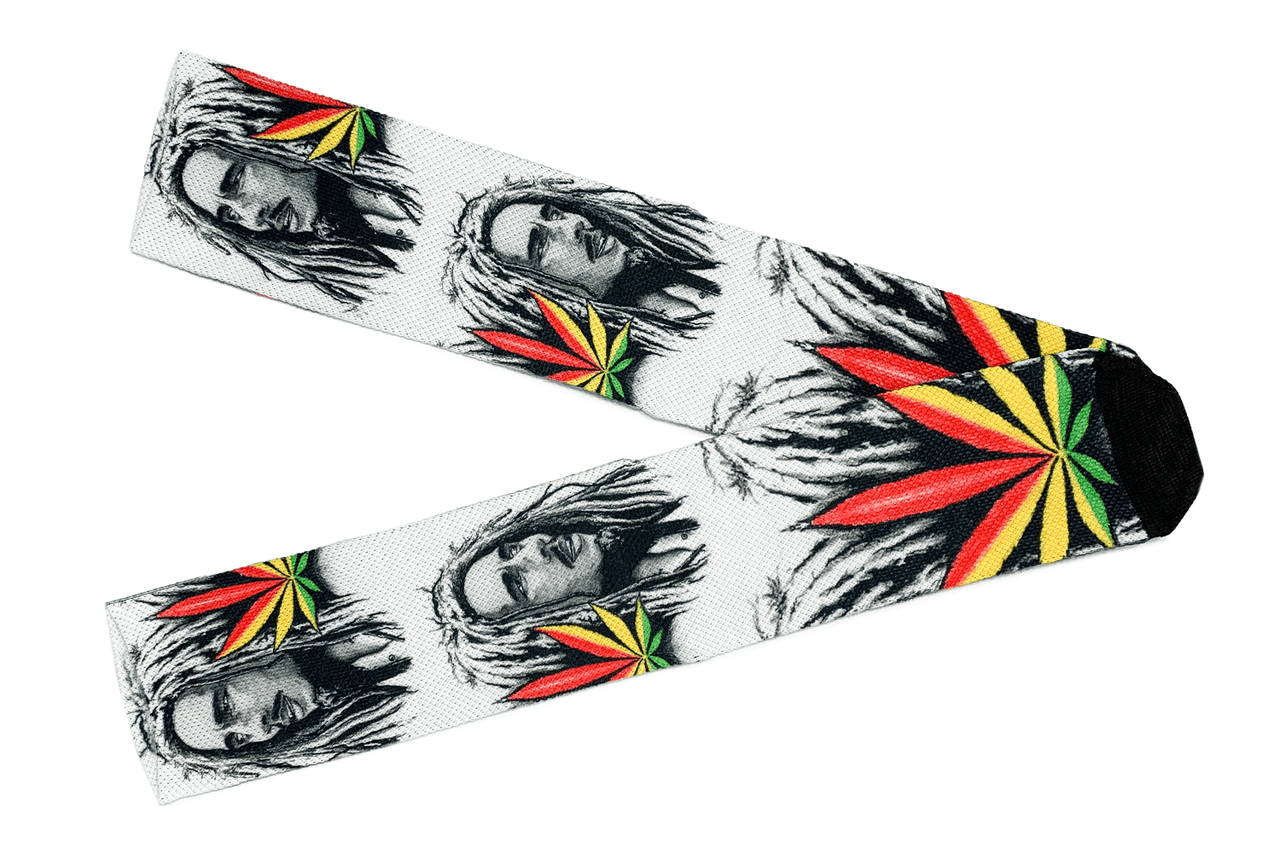 Meia Cano Alto Estampada Bob Marley Cannabis Branco