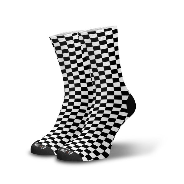 Meia Cano Alto Estampada Xadrez Preto e Branco p1
