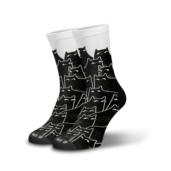 Meia Cano Alto Estampada Gato Desconfiado p1