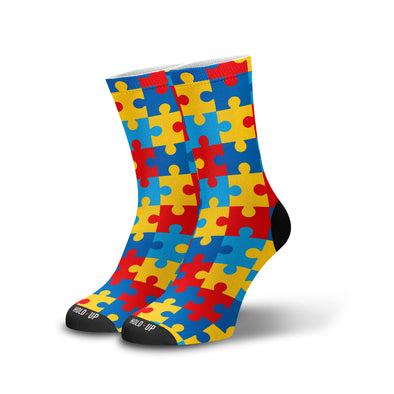 Meia Cano Alto Estampada Quebra Cabeça Colorido p1
