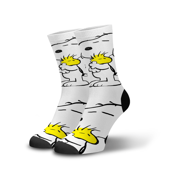 Meia Cano Alto Estampada Snoopy Abraçando woodstock p1